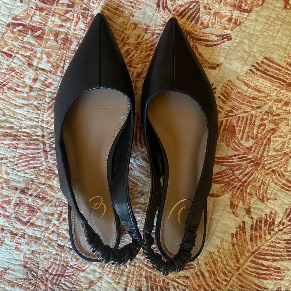 Sam Edelman Whitney Pointy Toe Black Leather Slingback Flats 7 1/2 M
